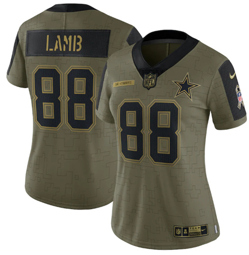 Women's Dallas Cowboys #88 CeeDee Lamb 2021 Olive Salute To Service Limited Stitched Jersey??Run Small??