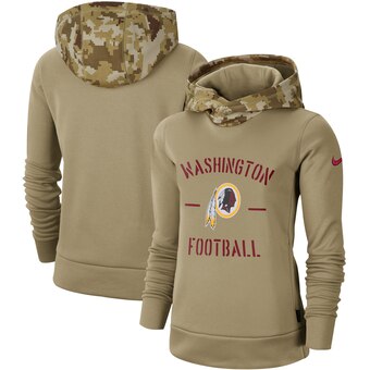 Women's Washington Redskins Khaki 2019 Salute To Service Therma Pullover Hoodie(Run Small)