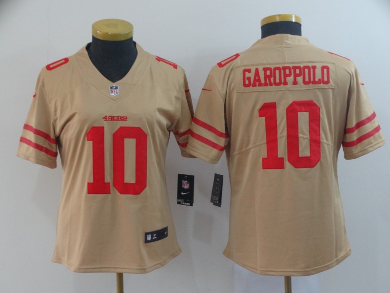 Women's NFL San Francisco 49ers #10 Jimmy Garoppolo 2019 Gold Inverted Legend Stitched NFL Jersey(Run Small) - Click Image to Close