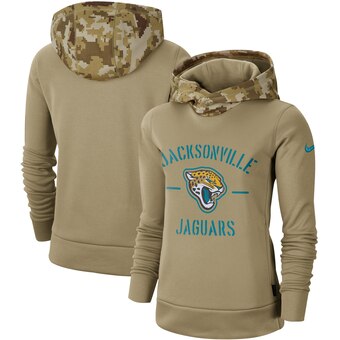 Women's Jacksonville Jaguars Khaki 2019 Salute To Service Therma Pullover Hoodie(Run Small)