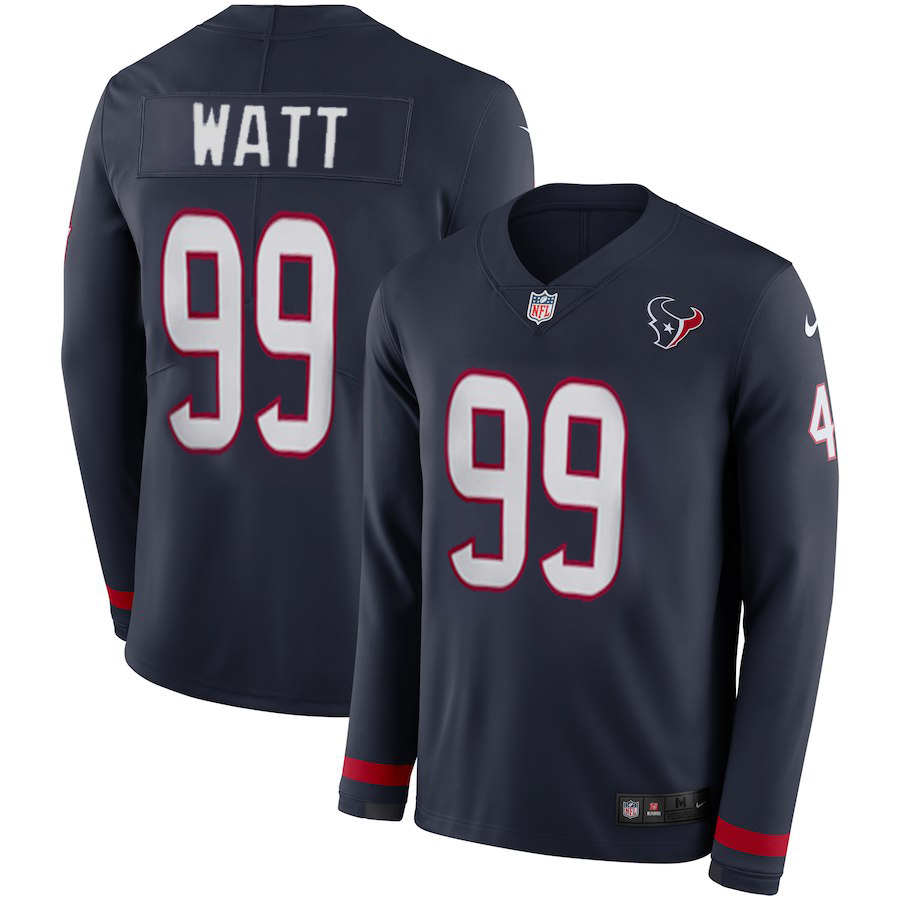 Women's Houston Texans #99 JJ Watt NavyTherma Long Sleeve Stitched NFL Jersey