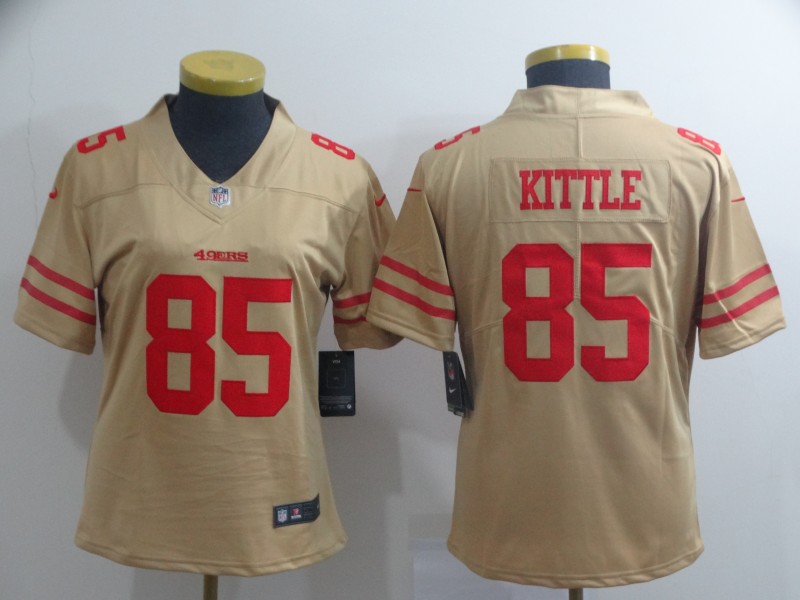 Women's NFL San Francisco 49ers #85 George Kittle 2019 Gold Inverted Legend Stitched NFL Jersey(Runs Small)