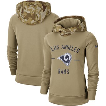 Women's Los Angeles Rams Khaki 2019 Salute To Service Therma Pullover Hoodie(Run Small)