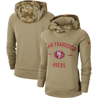 Women's San Francisco 49ers Khaki 2019 Salute To Service Therma Pullover Hoodie(Run Small)