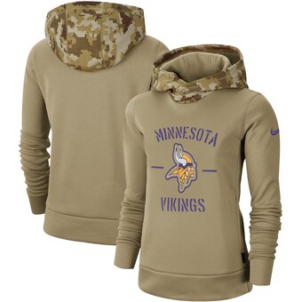 Women's Minnesota Vikings Khaki 2019 Salute To Service Therma Pullover Hoodie(Run Small)