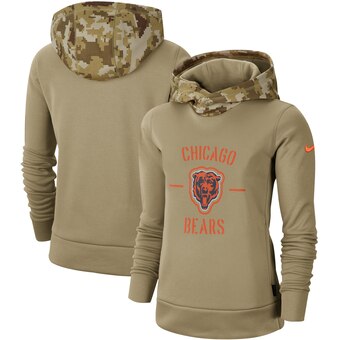 Women's Chicago Bears Khaki 2019 Salute To Service Therma Pullover Hoodie(Run Small)