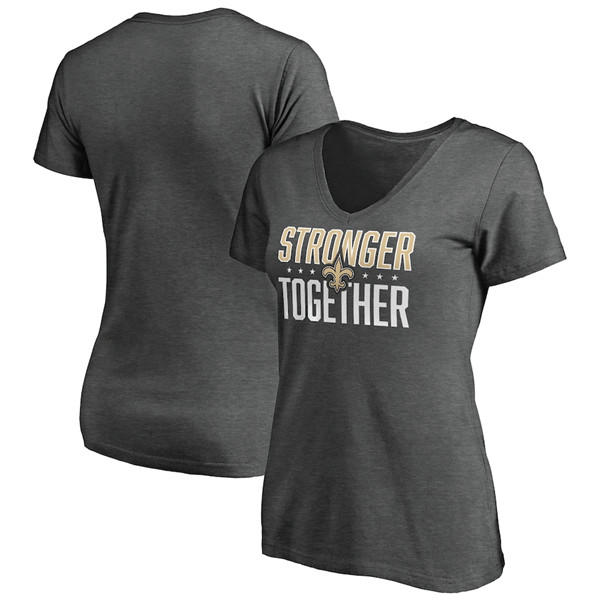 Women's New Orleans Saints Heather Stronger Together Space Dye V-Neck T-Shirt(Run Small) - Click Image to Close