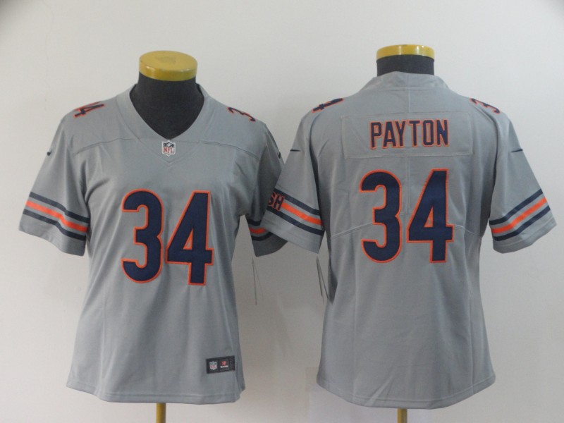 Women's Chicago Bears #34 Walter Payton 2019 Silver Inverted Legend Stitched NFL Jersey(Runs Small)