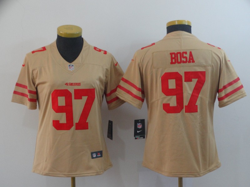 Women's NFL San Francisco 49ers #97 Nick Bosa 2019 Gold Inverted Legend Stitched NFL Jersey(Runs Small) - Click Image to Close