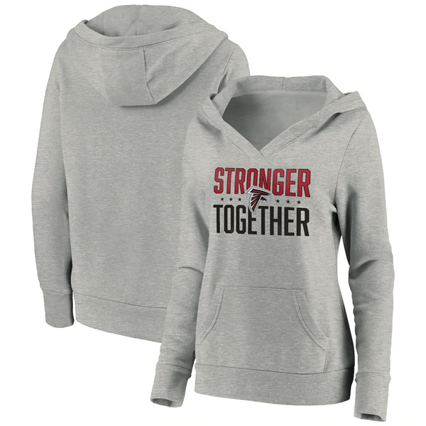 Women's Atlanta Falcons Heather Gray Stronger Together Crossover Neck Pullover Hoodie(Run Small) - Click Image to Close