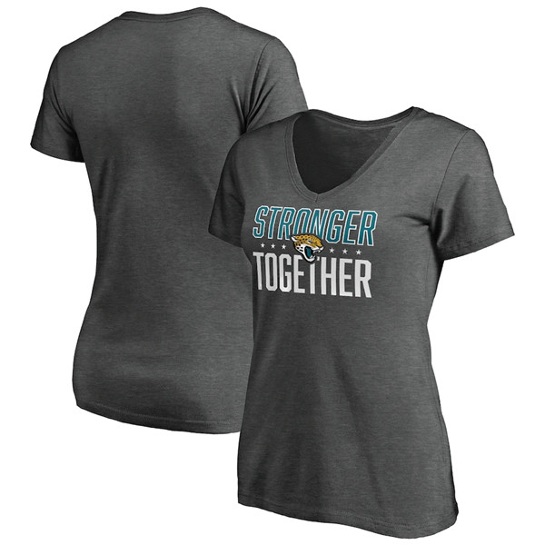 Women's Jacksonville Jaguars Heather Stronger Together Space Dye V-Neck T-Shirt(Run Small) - Click Image to Close