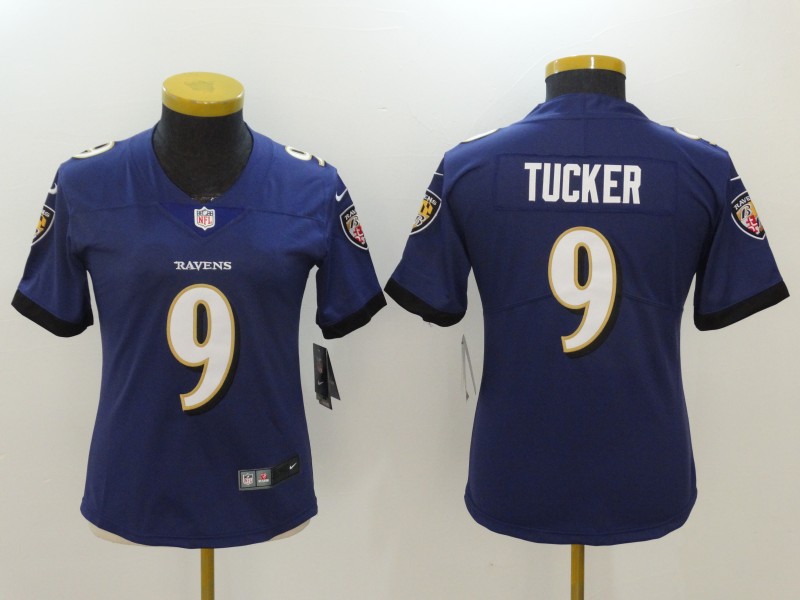 Women's Baltimore Ravens #9 Justin Tucker Purple Vapor Untouchable Limited Stitched NFL Jersey