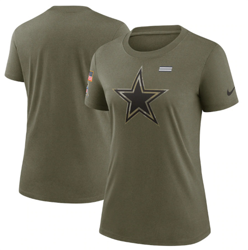 Women's Dallas Cowboys Olive 2021 Salute To Service T-Shirt (Run Small) - Click Image to Close