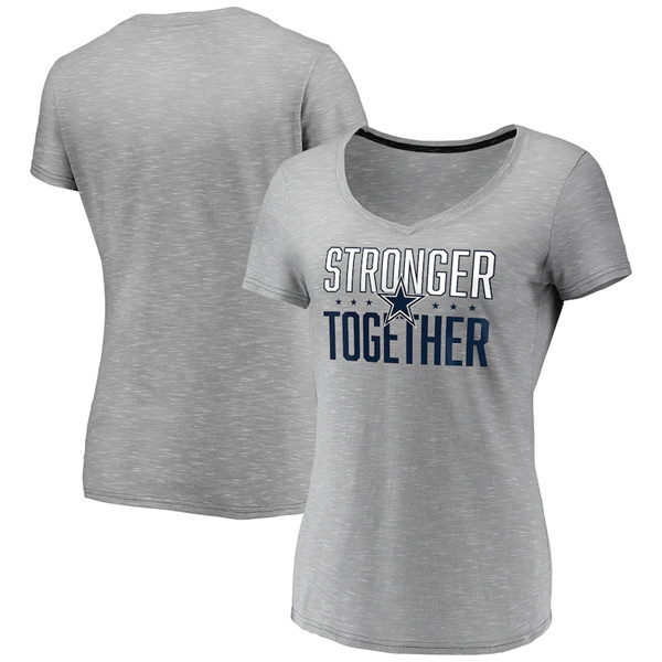 Women's Dallas Cowboys Gray Stronger Together Space Dye V-Neck T-Shirt(Run Small) - Click Image to Close