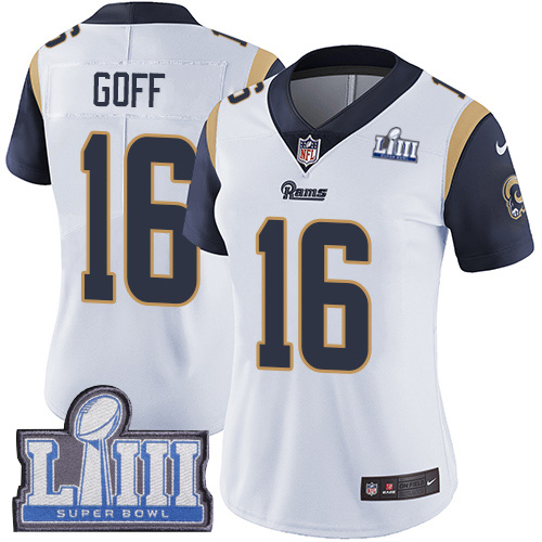 Women's Los Angeles Rams #16 Jared Goff White Super Bowl LIII Vapor Untouchable Limited Stitched NFL Jersey ( Run Small )