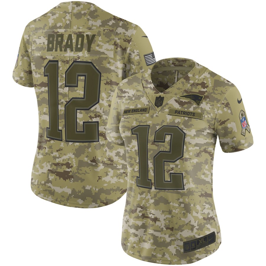 Women's New England Patriots #12 Tom Brady 2018 Camo Salute To Service Limited Stitched NFL Jersey - Click Image to Close