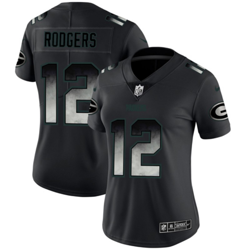 Women's Green Bay Packers #12 Aaron Rodgers Black 2019 Smoke Fashion Limited Stitched NFL Jersey(Run Small) - Click Image to Close