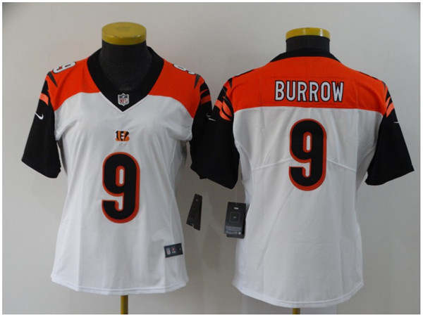 Women's Cincinnati Bengals #9 Joe Burrow White Vapor Stitched Jersey(Run Small)