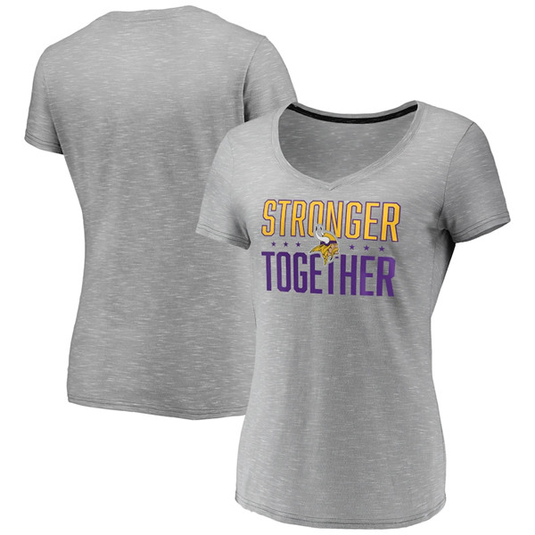 Women's Minnesota Vikings Gray Stronger Together Space Dye V-Neck T-Shirt(Run Small)