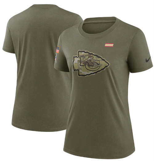 Women's Kansas City Chiefs Olive 2021 Salute To Service T-Shirt (Run Small)