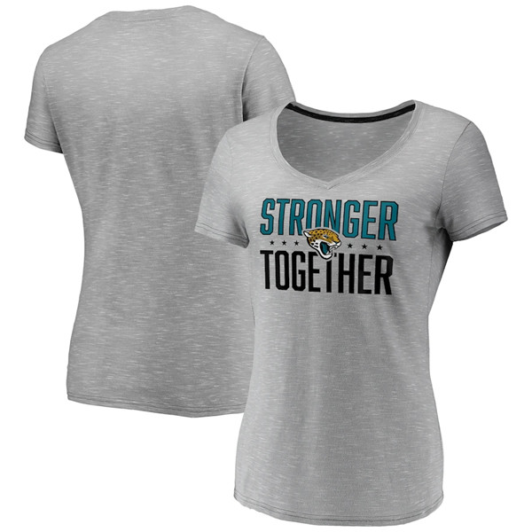 Women's Jacksonville Jaguars Gray Stronger Together Space Dye V-Neck T-Shirt(Run Small) - Click Image to Close