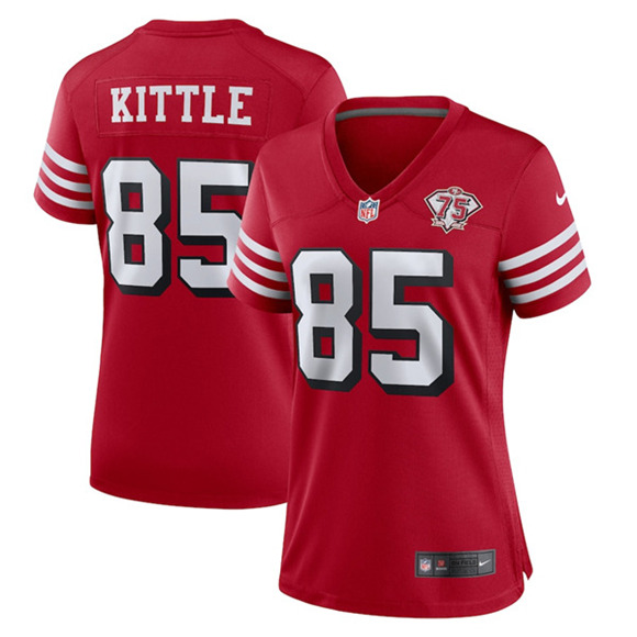 Women's San Francisco 49ers #85 George Kittle Scarlet 75th Anniversary Stitched NFL Game Jersey(Run Small)