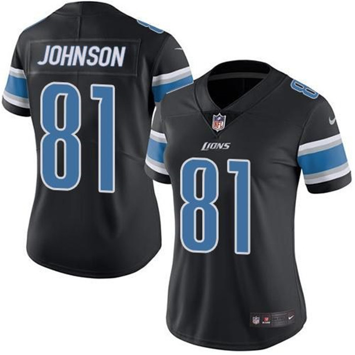 Women's Lions #81 Calvin Johnson Black Vapor Football Limited Stitched Jersey(Run Smaller)