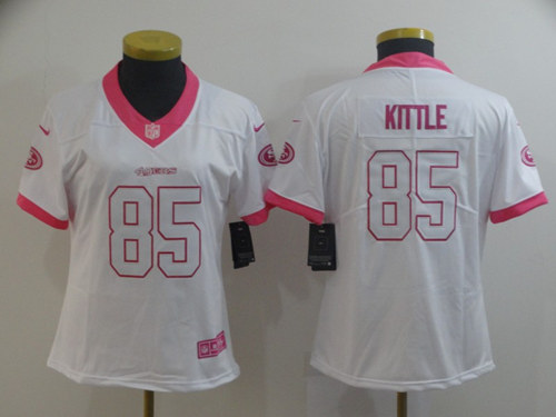 Women's NFL San Francisco 49ers #85 George Kittle White/Pink Vapor Untouchable Limited Stitched Jersey??Run Small)