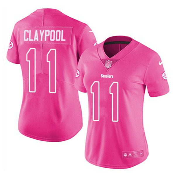 Women's Pittsburgh Steelers #11 Chase Claypool Pink Vapor Untouchable Limited Stitched NFL Jersey(Run Small) - Click Image to Close