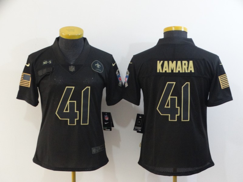 Women's New Orleans Saints #41 Alvin Kamara 2020 Black Salute To Service Limited Stitched Jersey(Run Small)