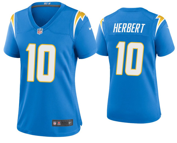 Women's Los Angeles Chargers #10 Justin Herbert 2020 Blue Vapor Untouchable Limited Stitched Jersey - Click Image to Close