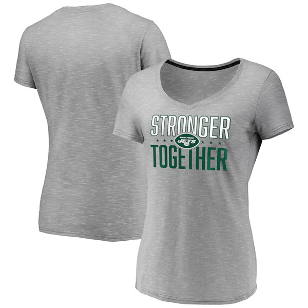 Women's New York Jets Gray Stronger Together Space Dye V-Neck T-Shirt(Run Small) - Click Image to Close