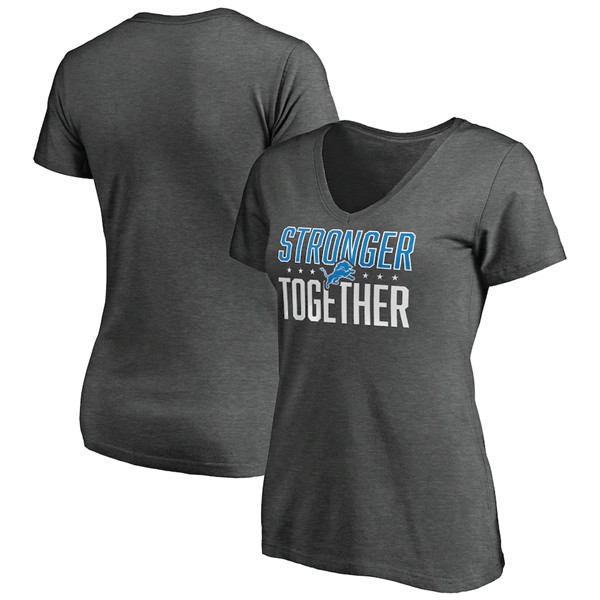 Women's Detroit Lions Heather Stronger Together Space Dye V-Neck T-Shirt(Run Small) - Click Image to Close