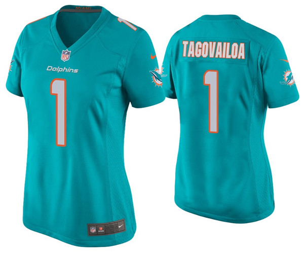 Women's Miami Dolphins #1 Tua Tagovailoa Aqua Stitched Jersey(Run Small)