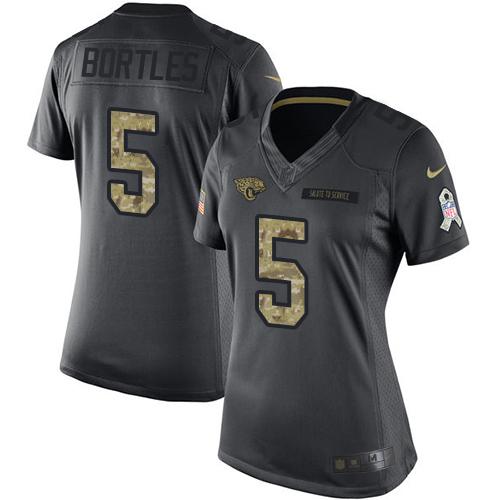 Nike Jaguars #5 Blake Bortles Black Women's Stitched NFL Limited 2016 Salute to Service Jersey