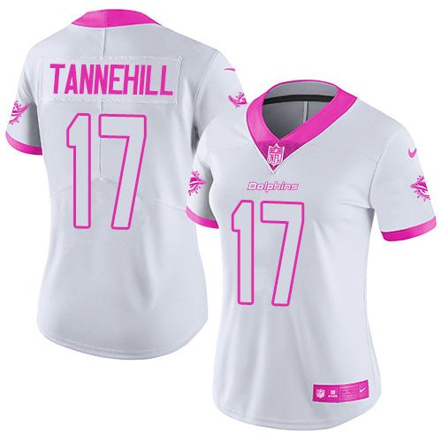 Nike Dolphins #17 Ryan Tannehill White/Pink Women's Stitched NFL Limited Rush Fashion Jersey - Click Image to Close