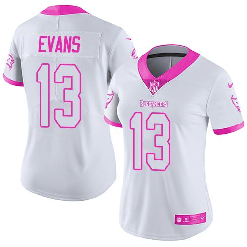 Nike Buccaneers #13 Mike Evans White/Pink Women's Stitched NFL Limited Rush Fashion Jersey