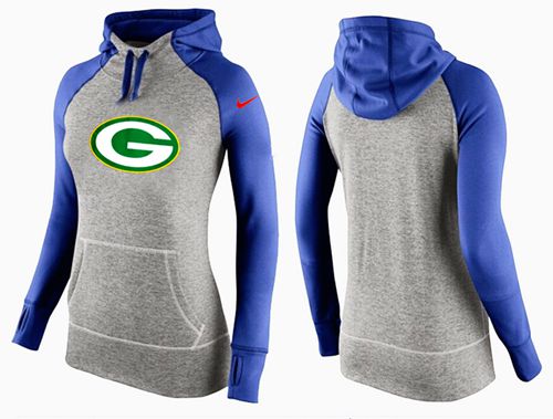 Women's Nike Green Bay Packers Performance Hoodie Grey & Blue - Click Image to Close