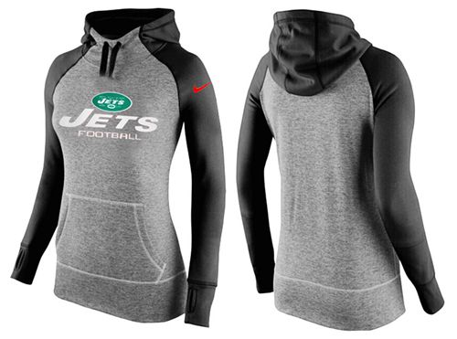 Women's Nike New York Jets Performance Hoodie Grey & Black - Click Image to Close