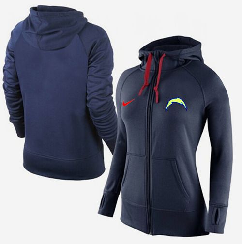 Women's Nike San Diego Chargers Full-Zip Performance Hoodie Dark Blue - Click Image to Close