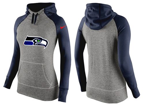 Women's Nike Seattle Seahawks Performance Hoodie Grey & Dark Blue_3 - Click Image to Close