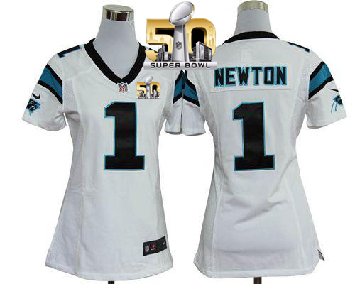 Nike Panthers #1 Cam Newton White Super Bowl 50 Women's Stitched NFL Elite Jersey