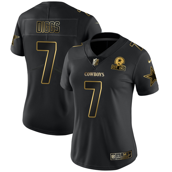 Women's Dallas Cowboys #7 Trevon Diggs Black Golden Edition Limited Stitched Jersey(Run Small) - Click Image to Close