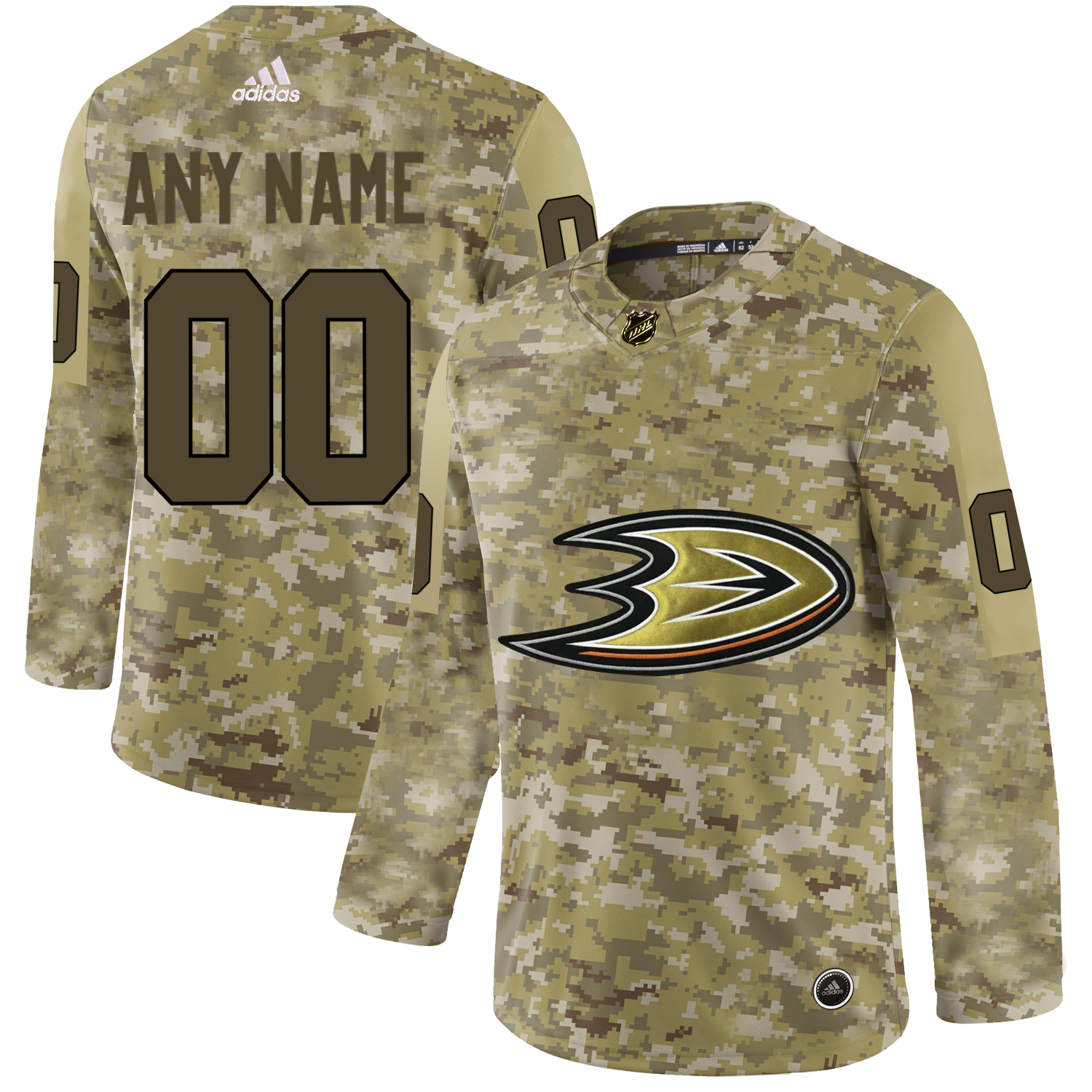 Men's Adidas Ducks Personalized Camo Authentic NHL Jersey