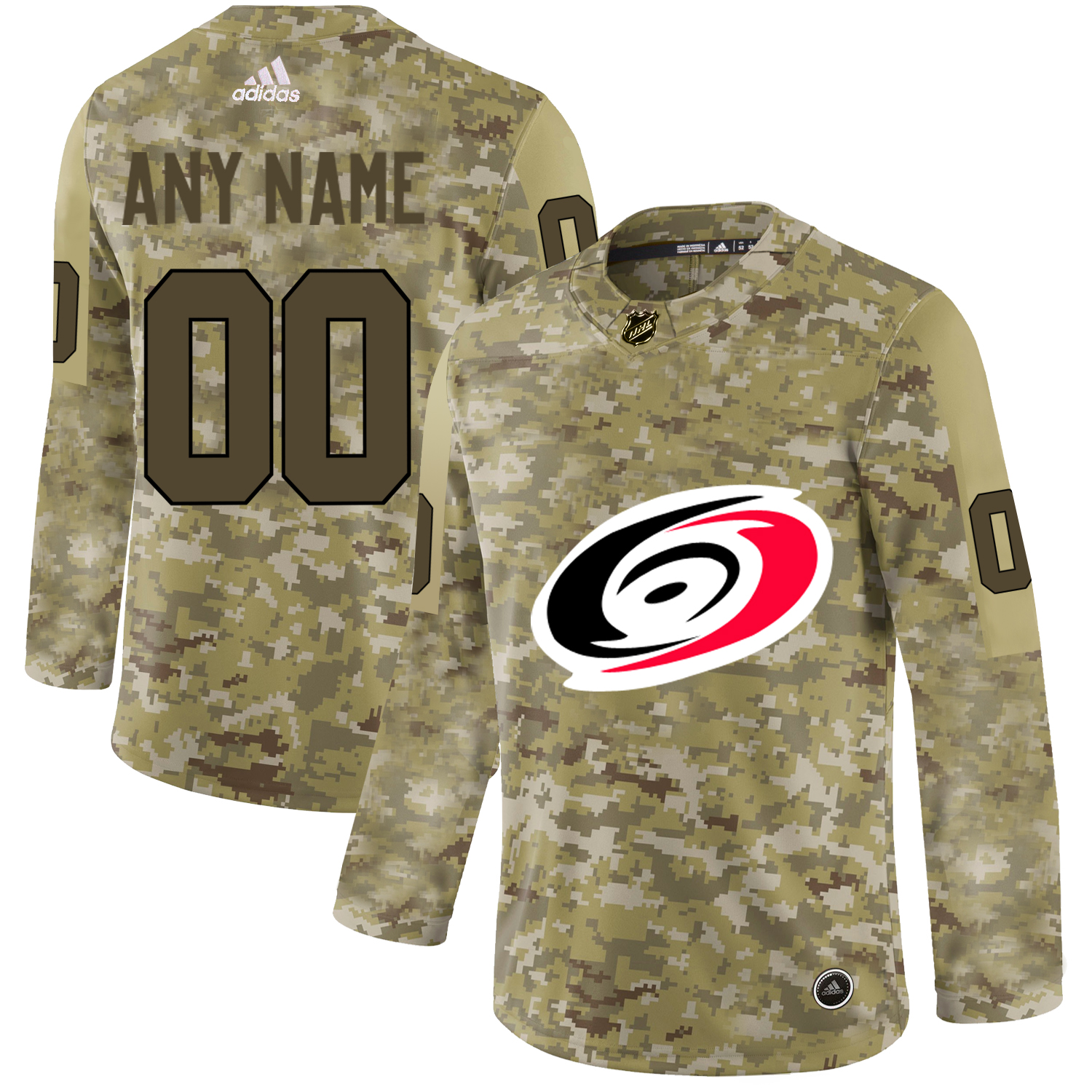 Men's Adidas Hurricanes Personalized Camo Authentic NHL Jersey - Click Image to Close