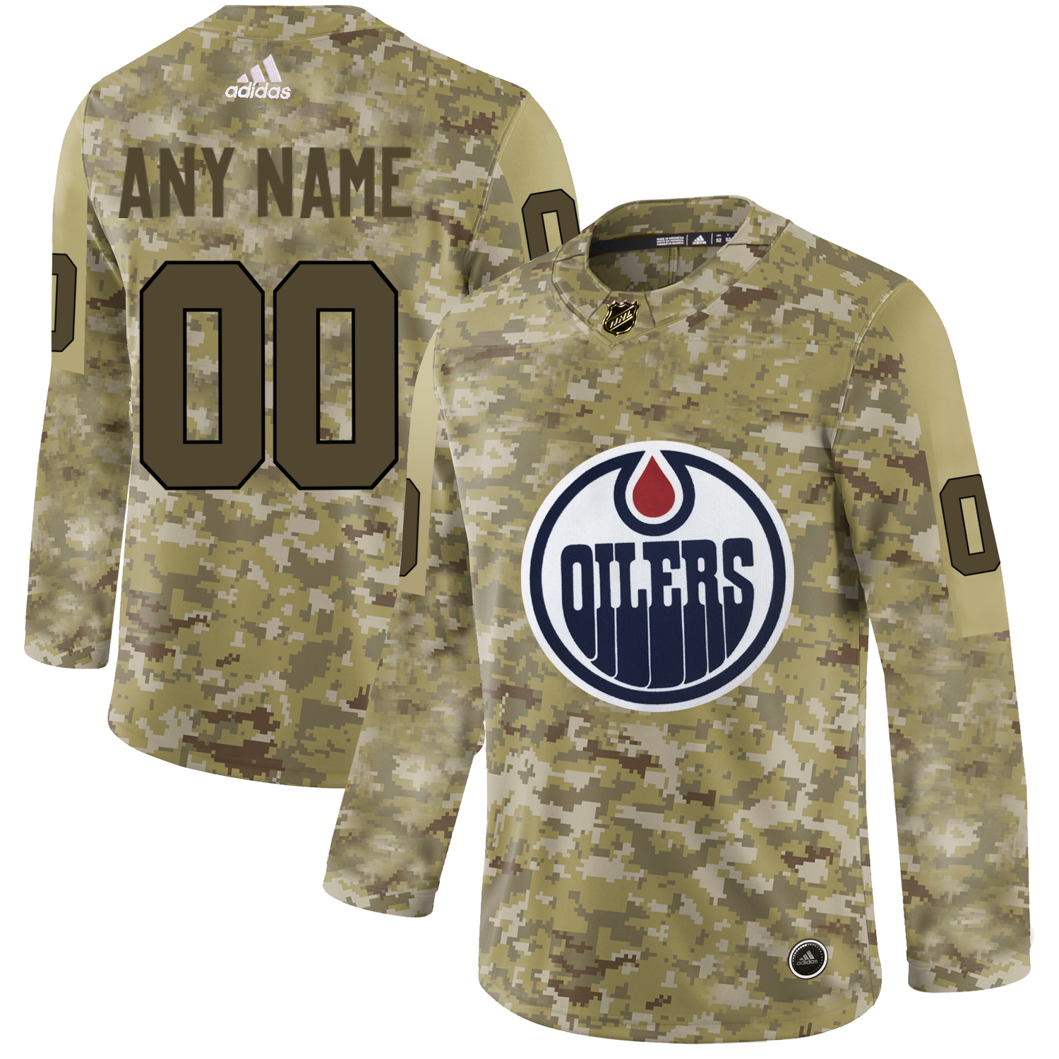 Men's Adidas Oilers Personalized Camo Authentic NHL Jersey - Click Image to Close