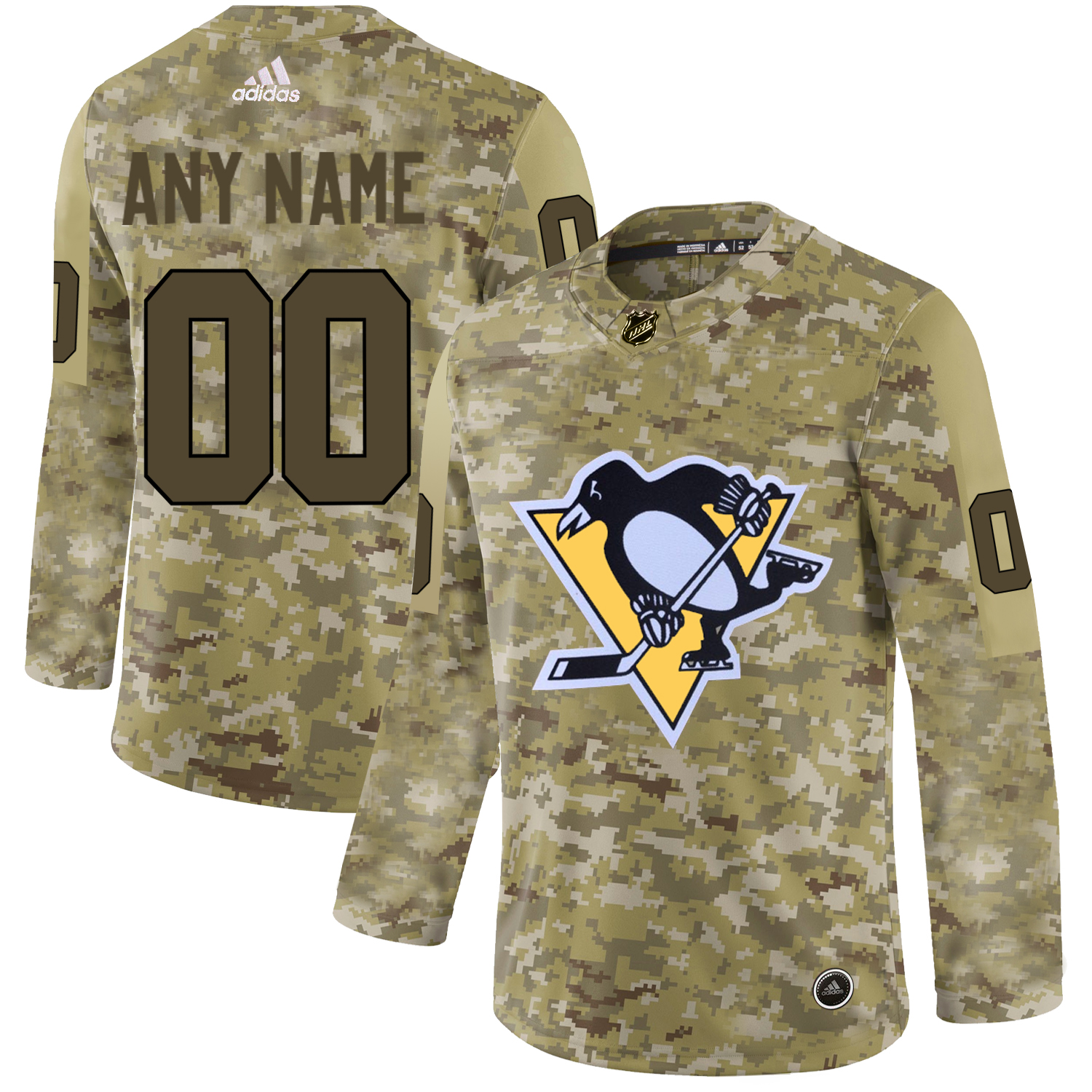 Men's Adidas Penguins Personalized Camo Authentic NHL Jersey - Click Image to Close