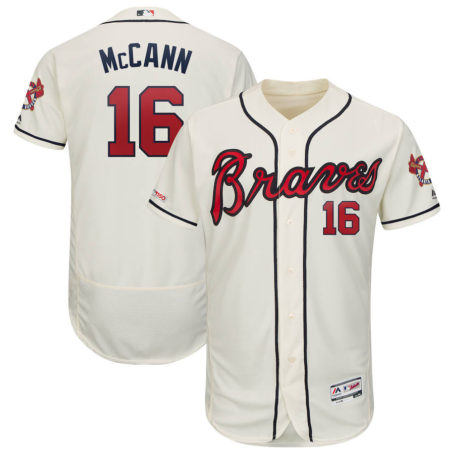 Atlanta Braves #16 Brian McCann Majestic Alternate Authentic Collection Flex Base Player Jersey Cream