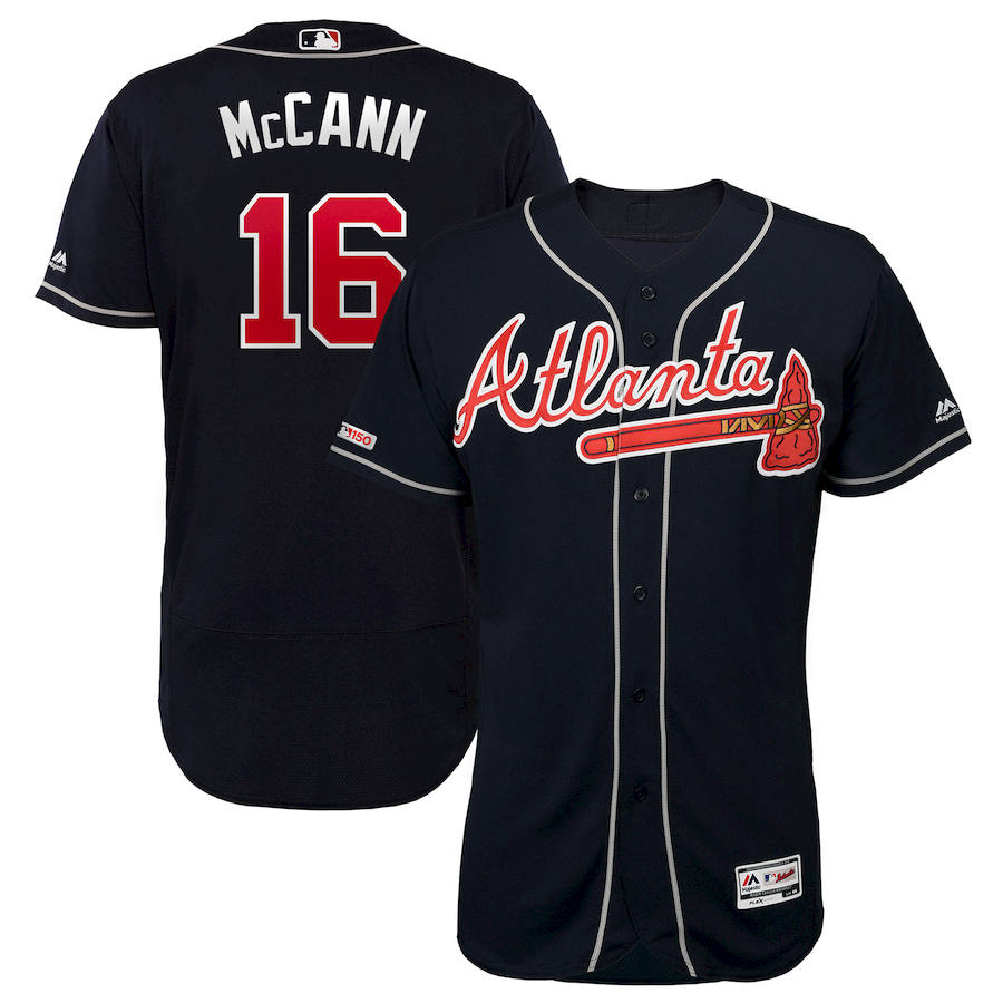 Atlanta Braves #16 Brian McCann Majestic Alternate Authentic Collection Flex Base Player Jersey Navy