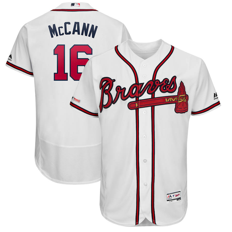 Atlanta Braves #16 Brian McCann Majestic Home Flex Base Authentic Collection Player Jersey White